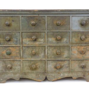 Early to mid-19th Century New England Pine Sixteen-Drawer Apothecary Cabinet with Original Blue-Gray Painted Surface
