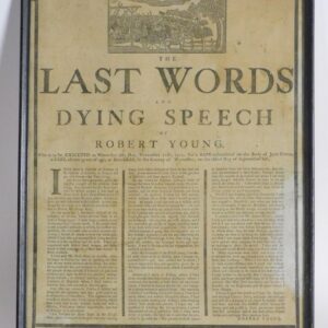 "The Last Words and Dying Speech of Robert Young" 1779 Broadside with Engraving of Hanging by Printing Office Worcester