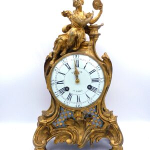 French Rococo Baillon Gilt Figural Mantle Clock