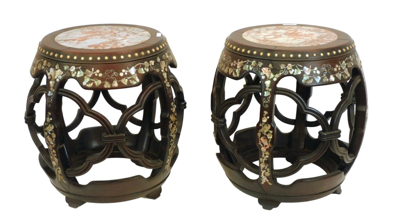 (2) Inlaid Teakwood Stands