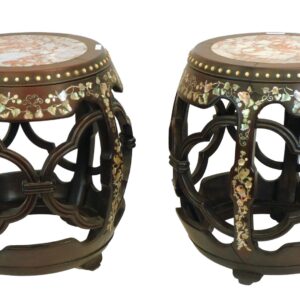 (2) Inlaid Teakwood Stands