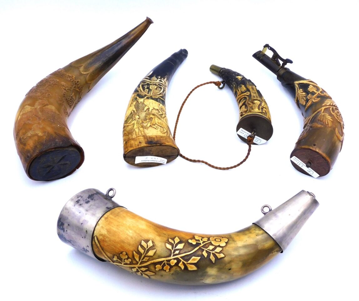 (5) Carved Powder Horns