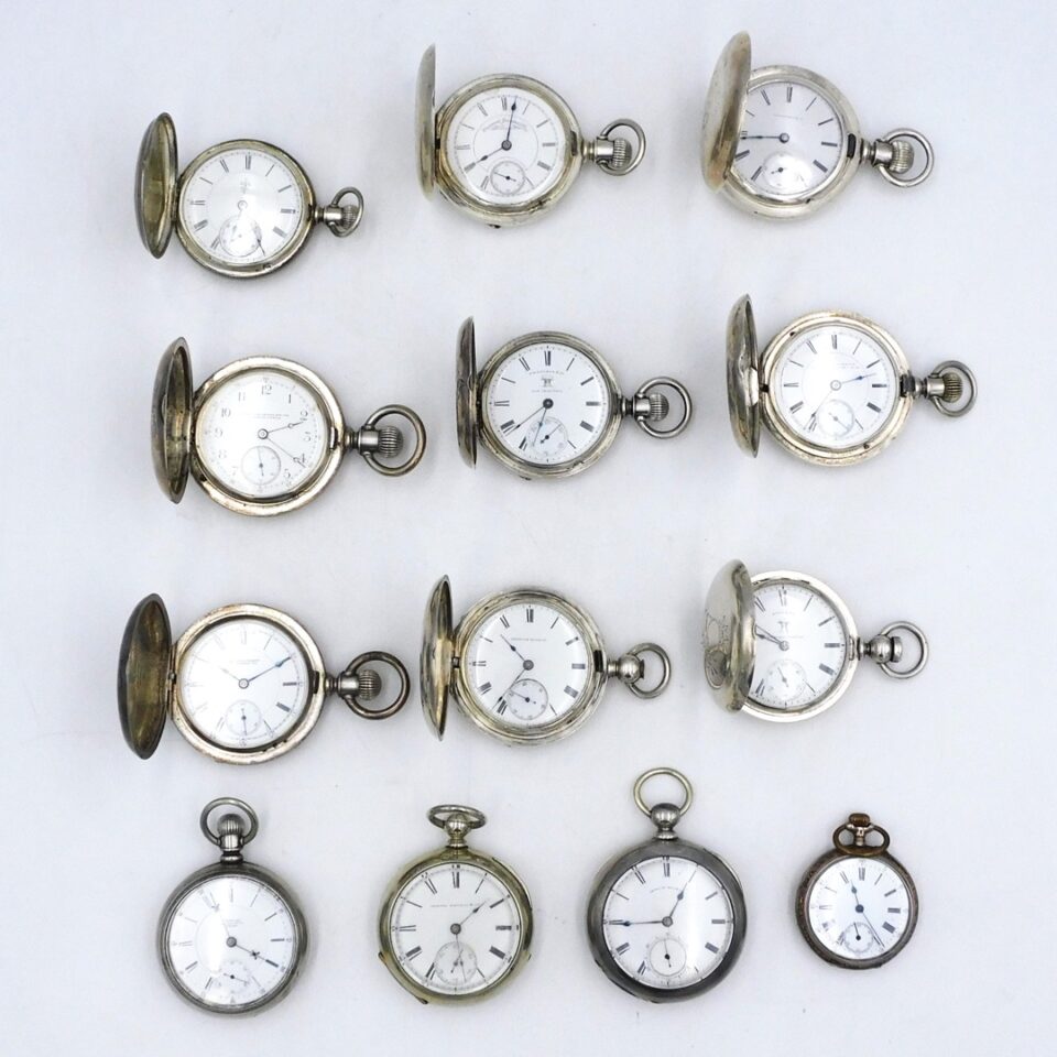 (13) Coin Silver Pocket Watches