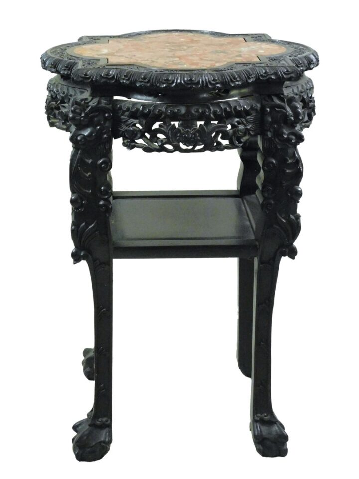 Tall Chinese Carved Teak Stand