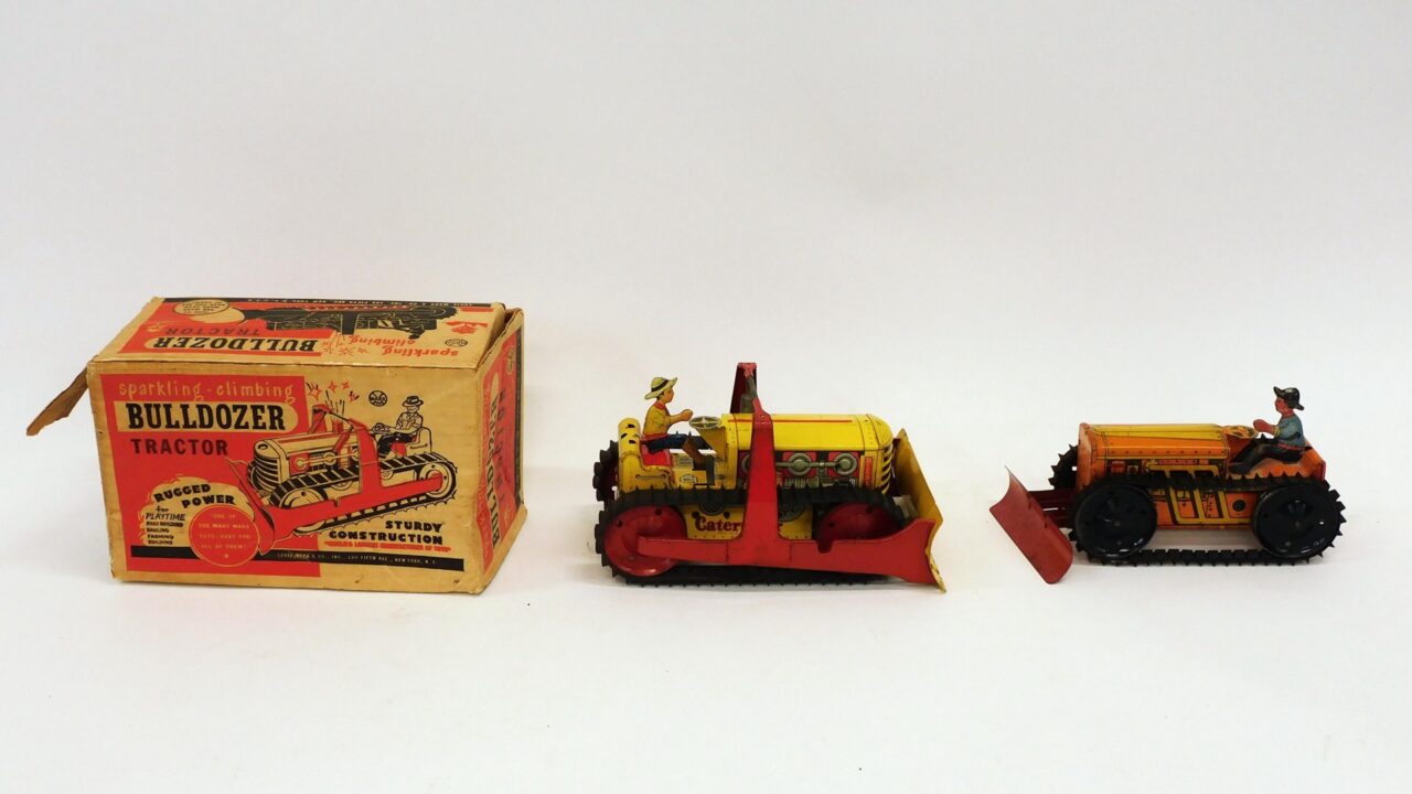 (2) Louis Marx Wind-up Bulldozer Toys