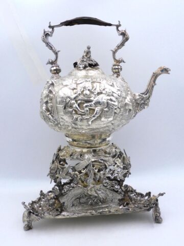Fine Georgian Silver Tea Kettle On Stand with Tray